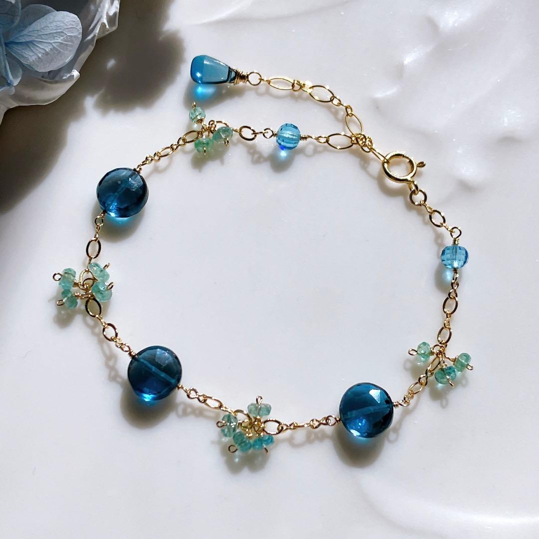 ロンドンブルートパーズ×ザンビアエメラルドブレスレット✧スイスブルートパーズ