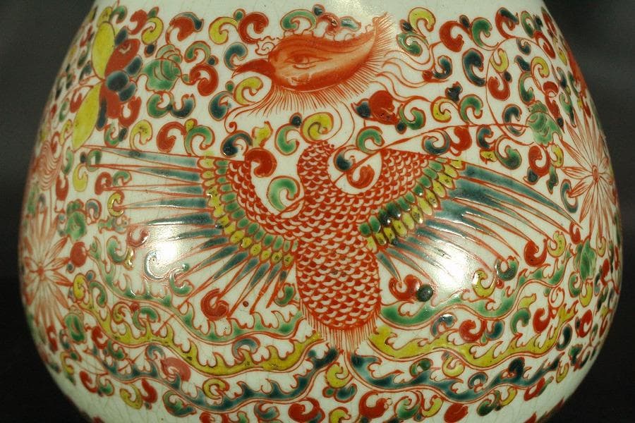 中国美術 五彩 神獣紋 瓶(ZE846)