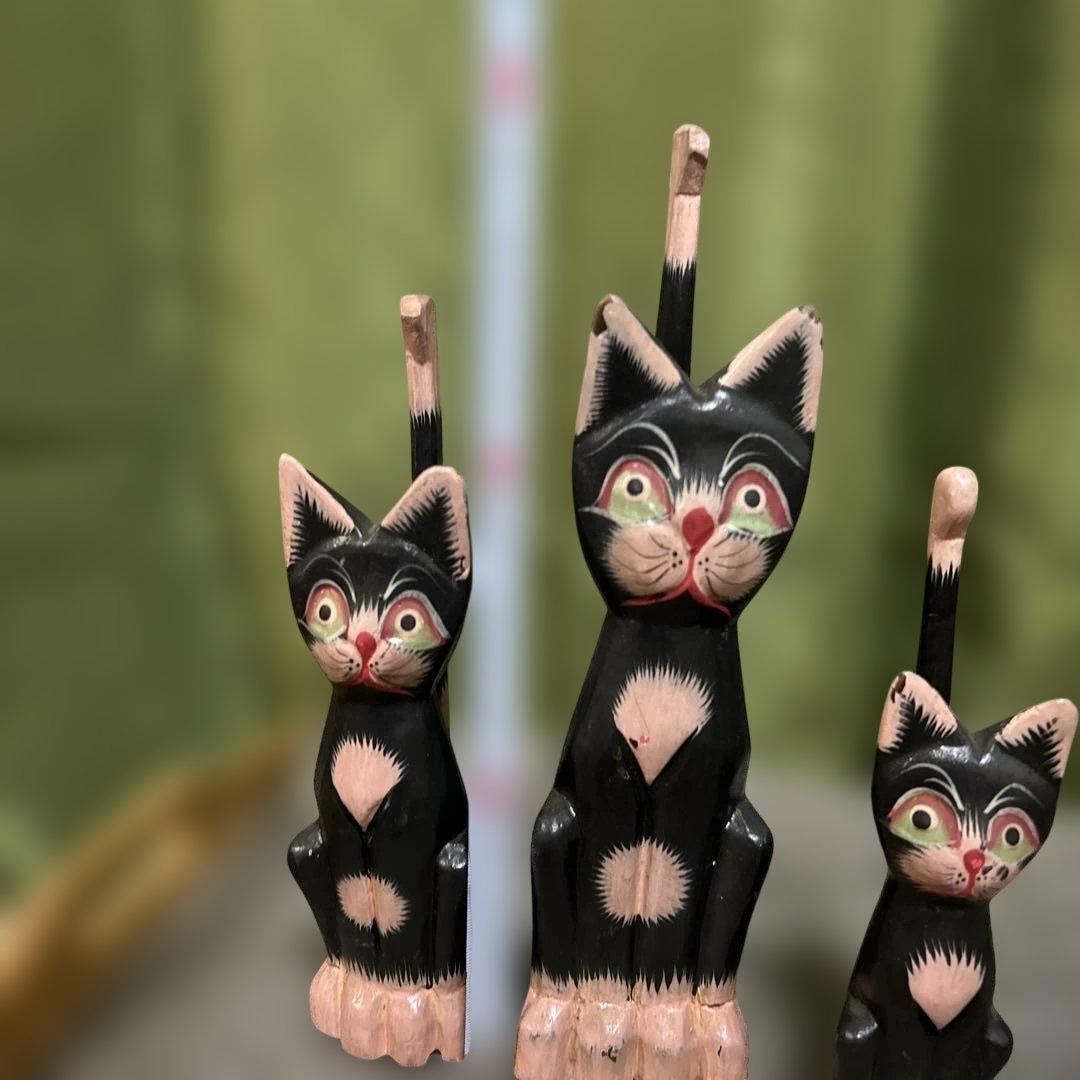 バリ猫　Balinese Folk Art Cat Sculpture Set