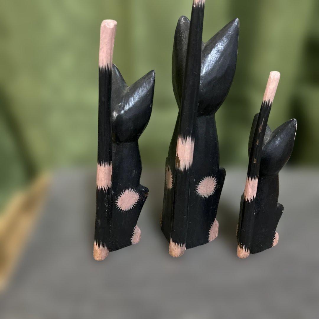 バリ猫　Balinese Folk Art Cat Sculpture Set