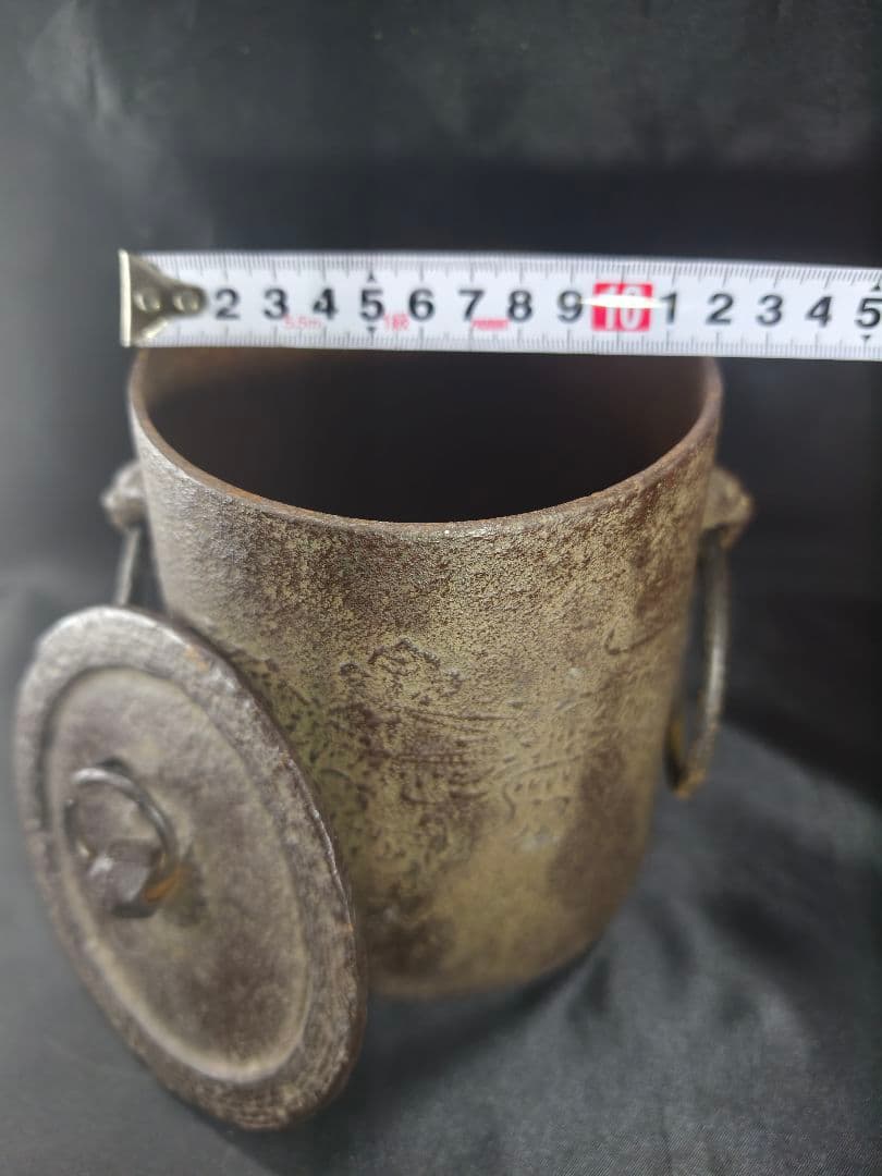 茶道具 雲龍釜 釜環付 南部鉄器 無銘 時代物 骨董 旧家蔵出し美品 古美術