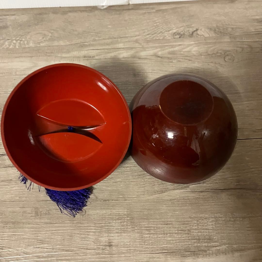 B-3 ② 【アンティーク】天然木 菓子器 菓子鉢 蓋付き 房付き タッセル
