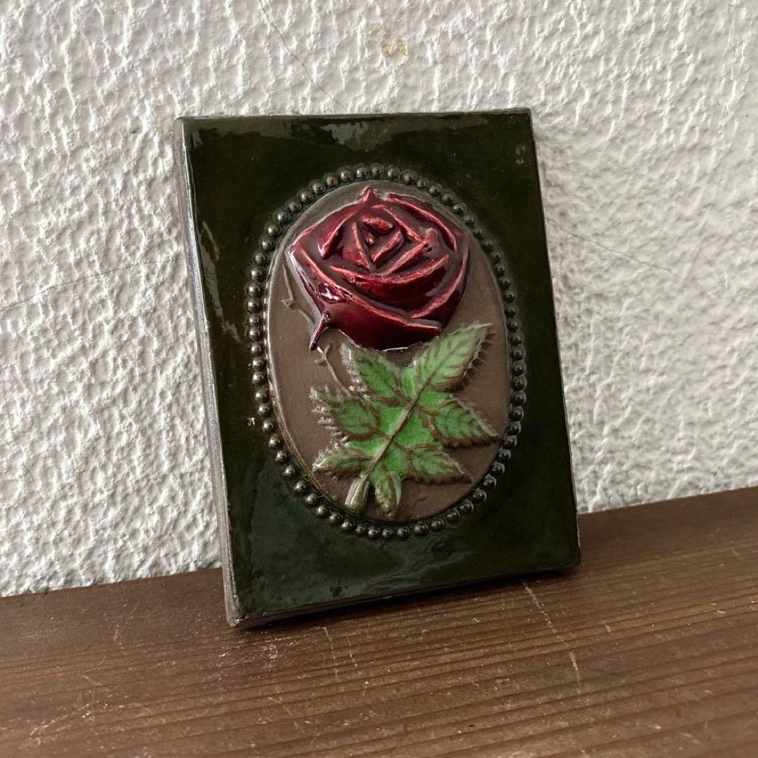 北欧ヴィンテージ雑貨 Jie バラ陶器 ローズ 薔薇 陶板 ウォールデコ