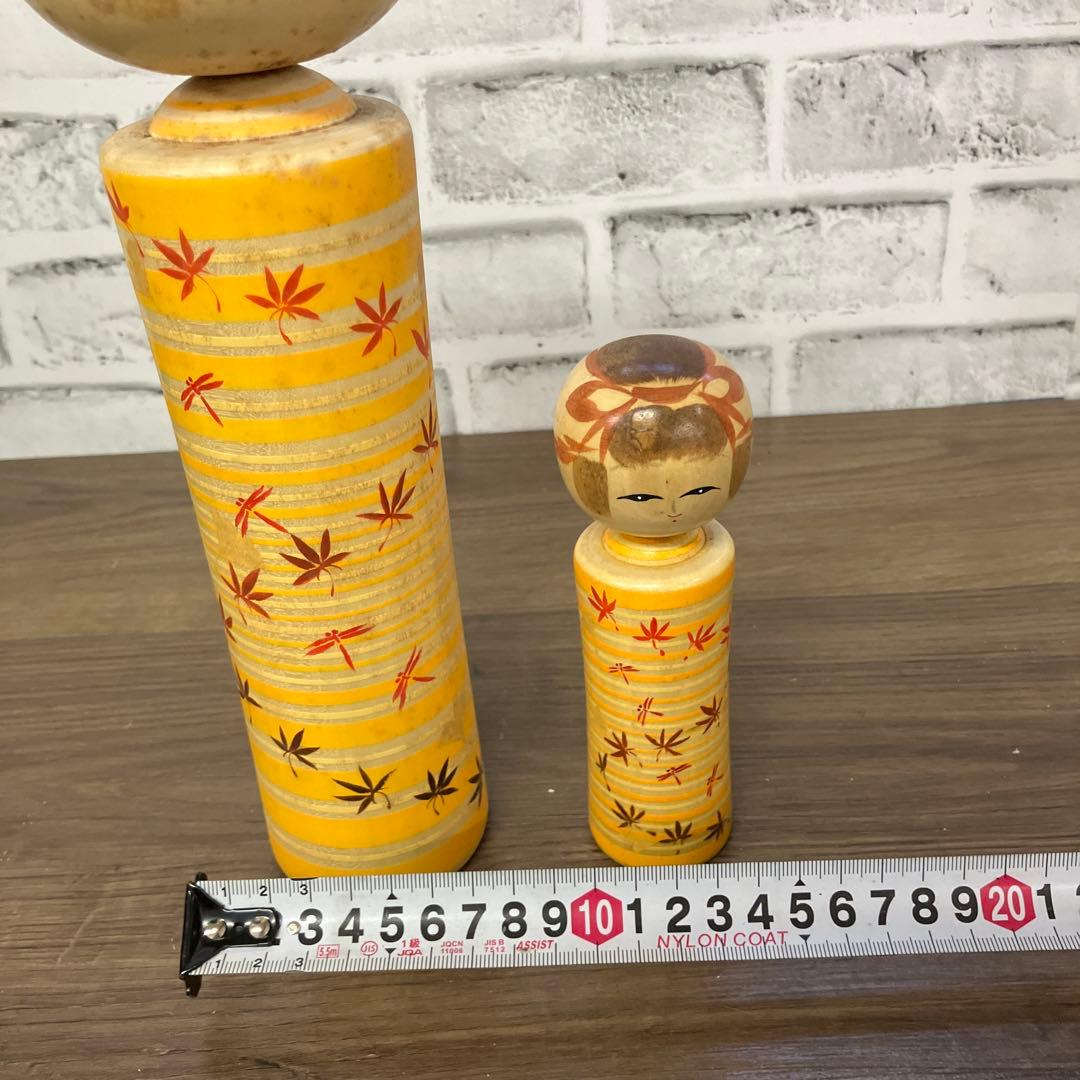E-壁 伝統こけし 佐々木美穂作 もみじ とんぼ 黄色 2体セット 郷土玩具