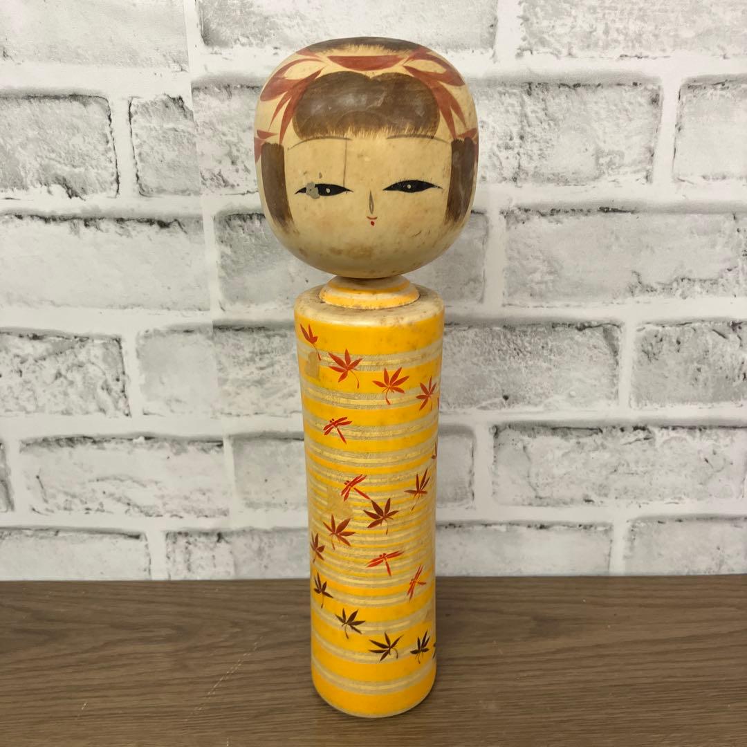 E-壁 伝統こけし 佐々木美穂作 もみじ とんぼ 黄色 2体セット 郷土玩具