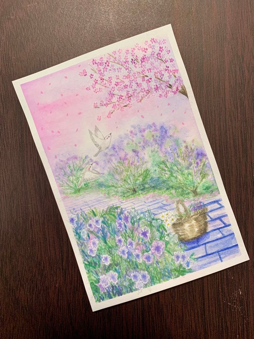 ♡たまみな♡春の風景 水彩画 ローズマリーが咲く　値段は※900円です