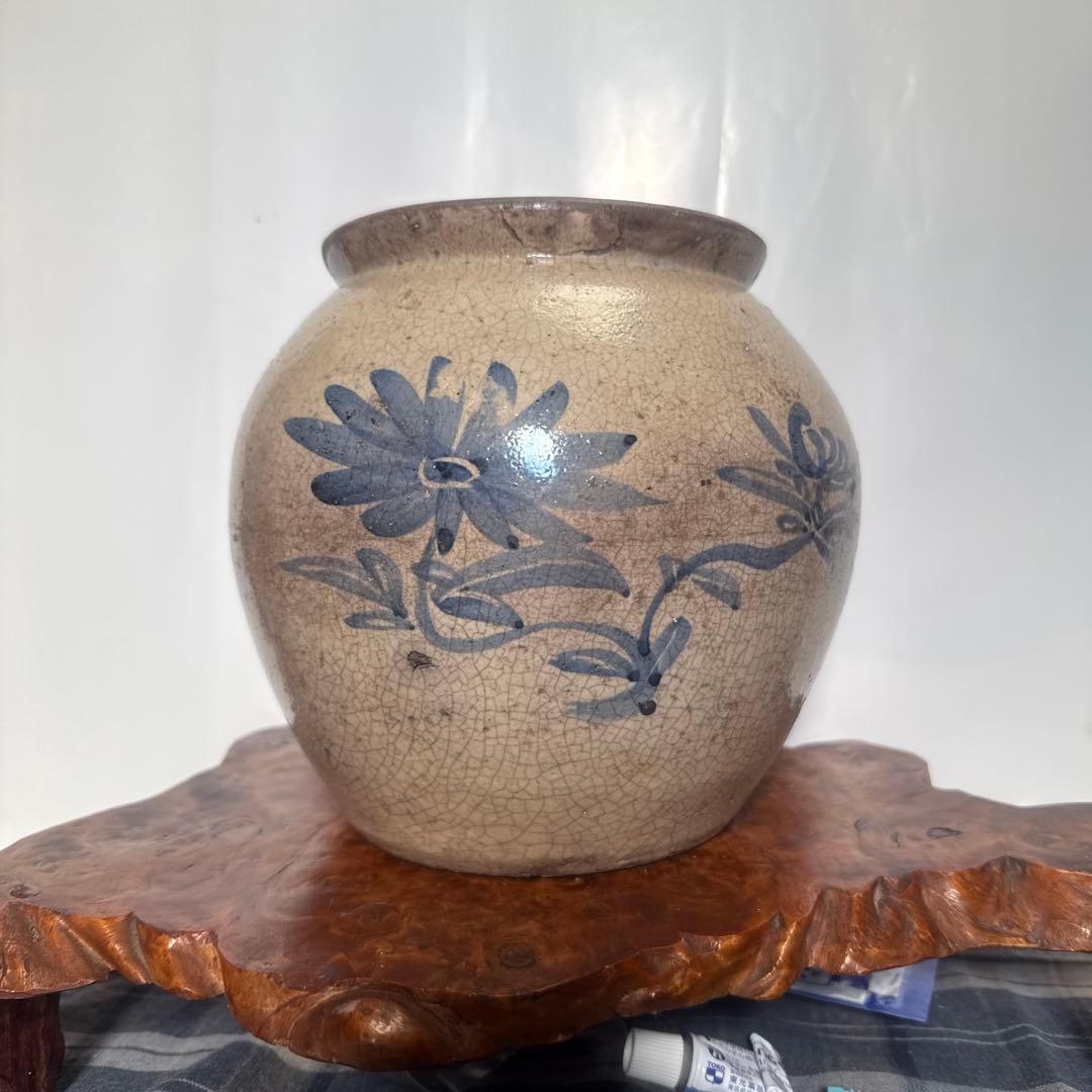 朝鮮美術李朝青花、の陶器の壺