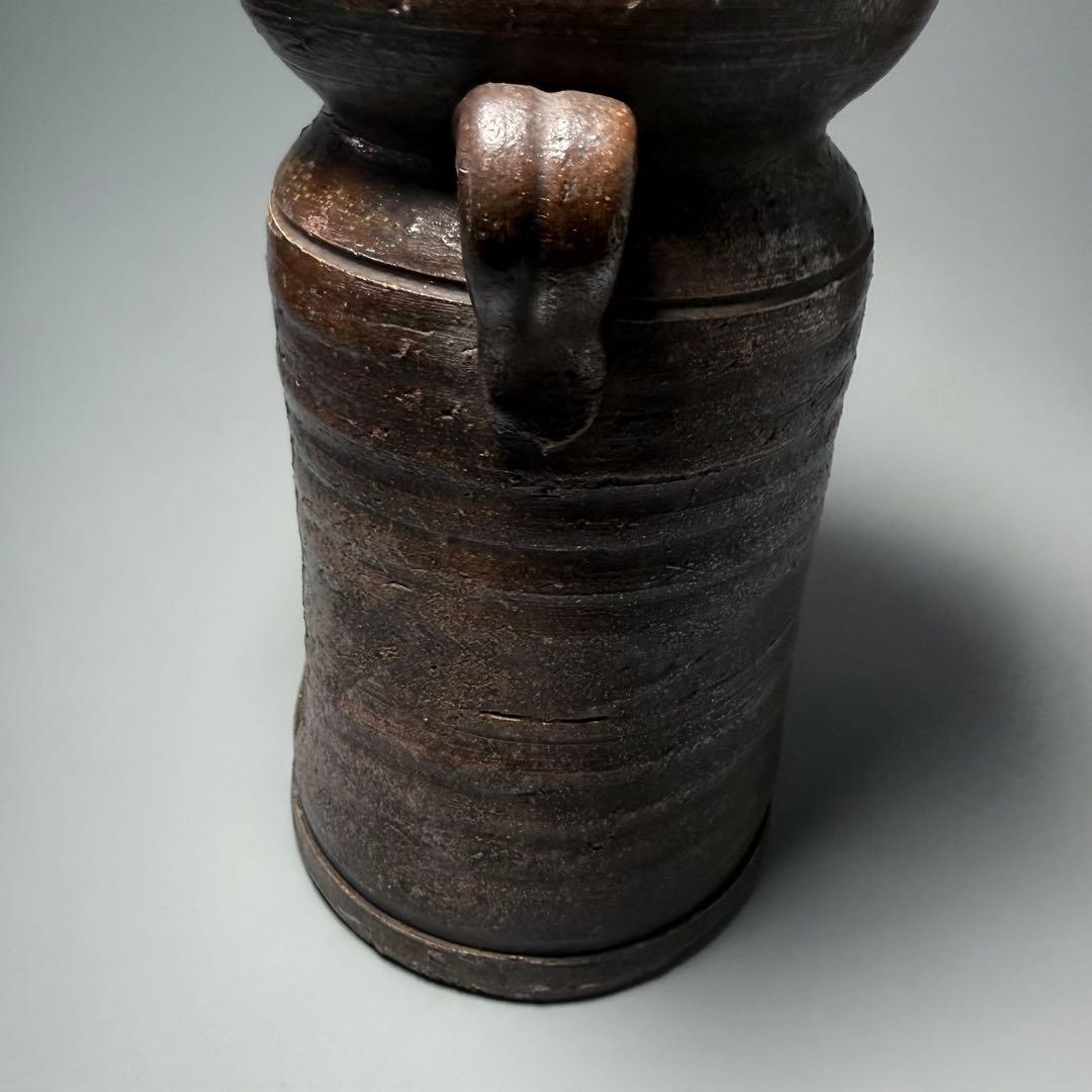 備前焼　耳付花器　箱　銘あり　高さ23.5cm　茶室　茶道具