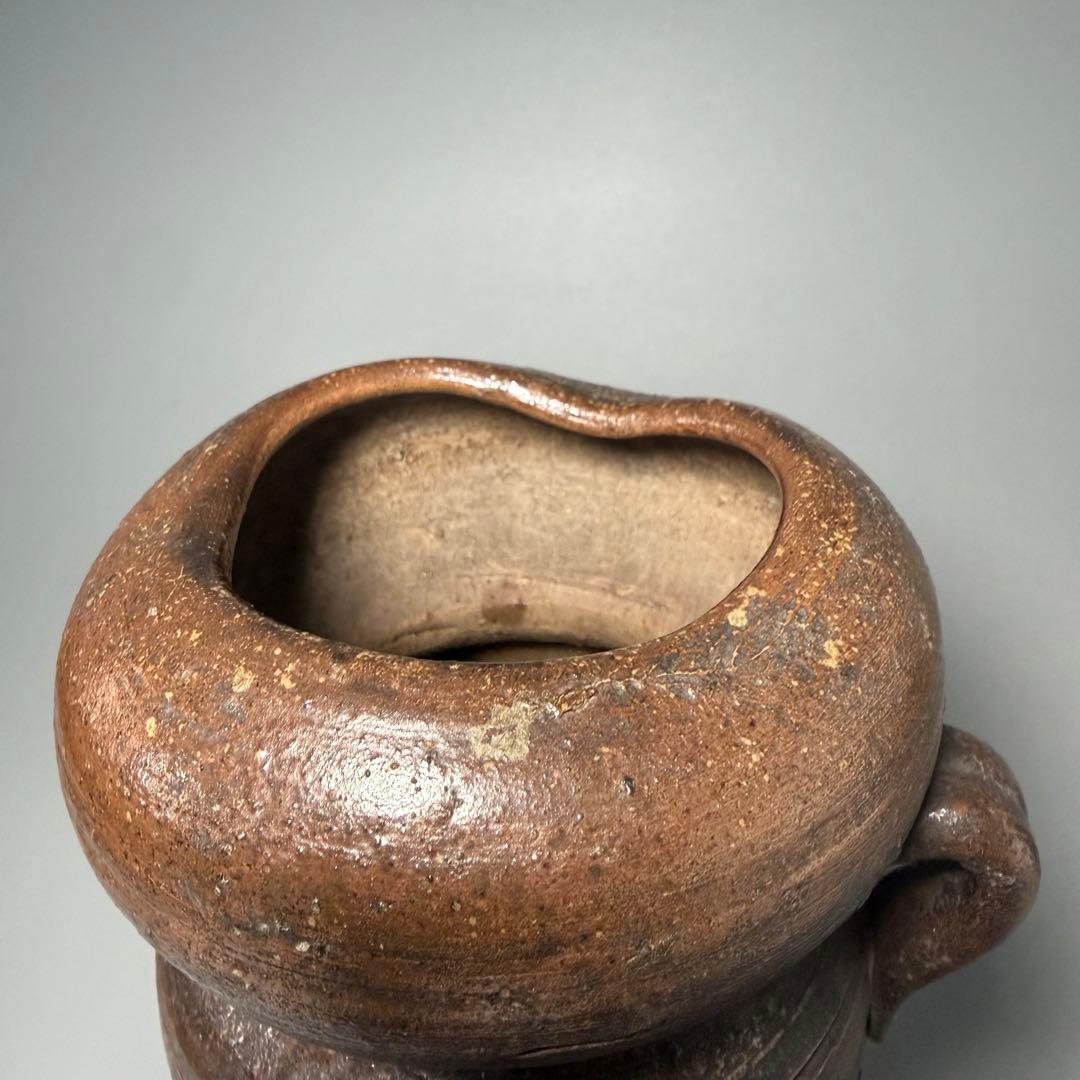 備前焼　耳付花器　箱　銘あり　高さ23.5cm　茶室　茶道具