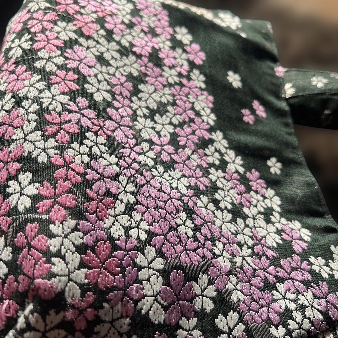 【正絹　チューリップバッグ】高級　さが美　枝垂れ桜　上代38万の帯より　刺繍