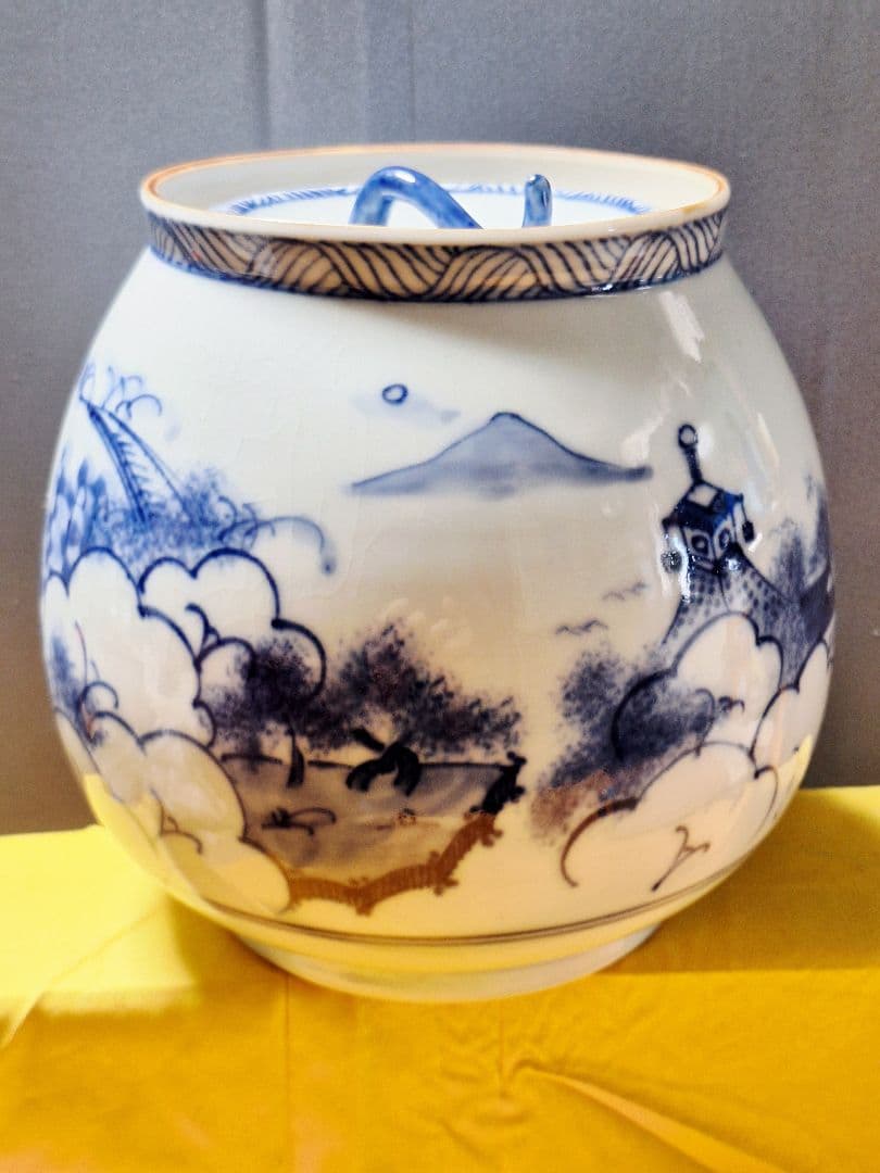 未使用！茶道具【水指】古染付芋頭　山水図　京焼平安【桃山窯手塚大示造】共箱