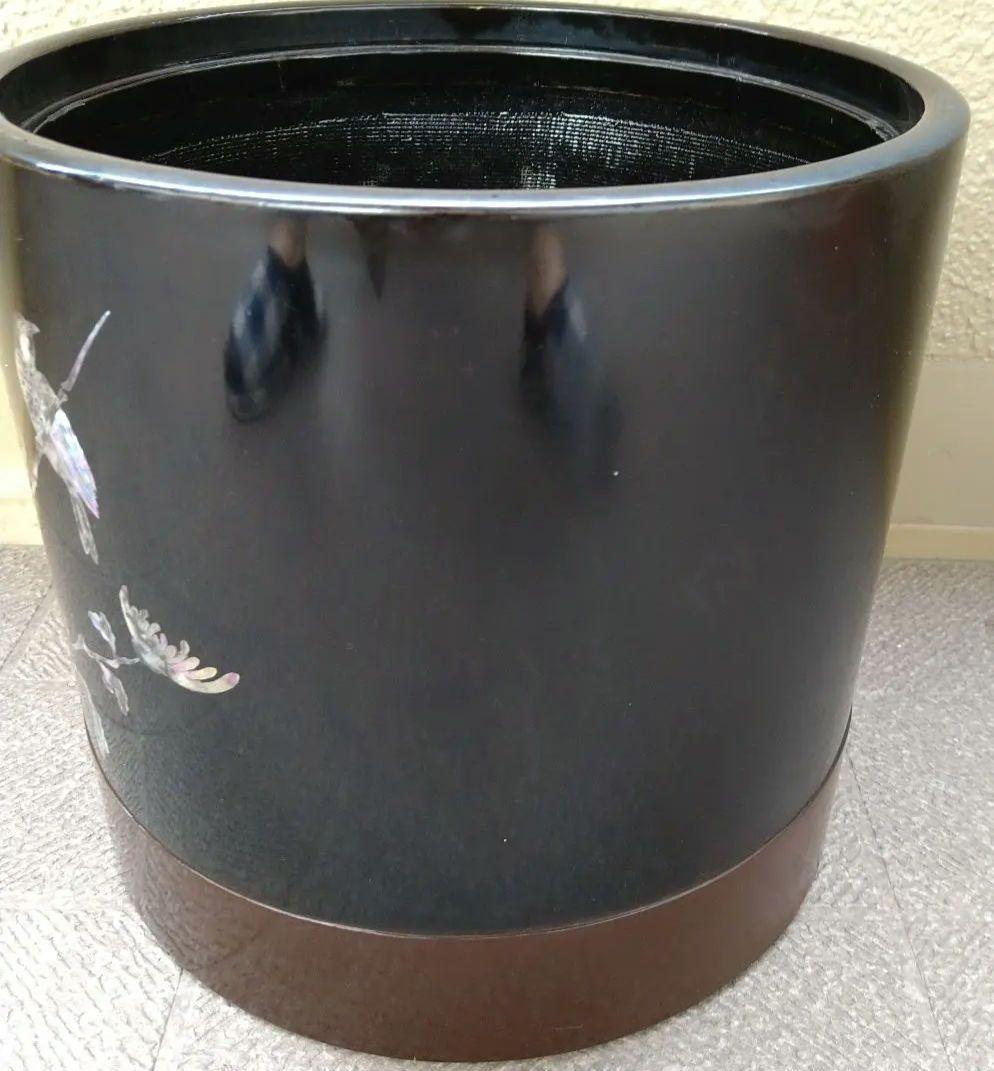 骨董 火鉢 螺鈿 花模様 木製 漆器 内側銅器 花入 鉢カバー 貝細工