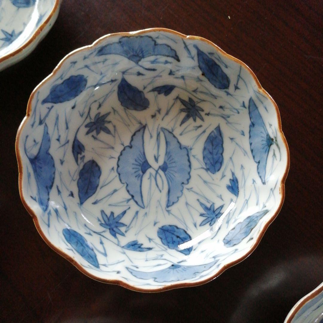 伊万里　染付落葉尽膾皿　5客　15.2cm　幕末〜明治期