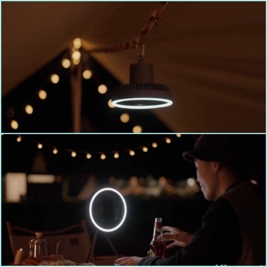 【防災　地震対策】キャンプ扇風機　(白)　LED照明付　  USB扇風機　車中泊