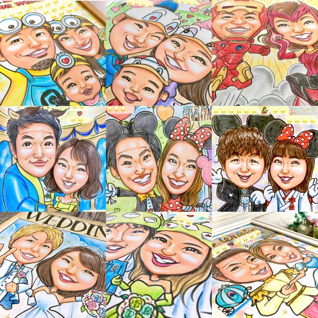 似顔絵オーダー　ウェルカムボード　結婚式　結婚祝い　ウェルカムスペース　仮装