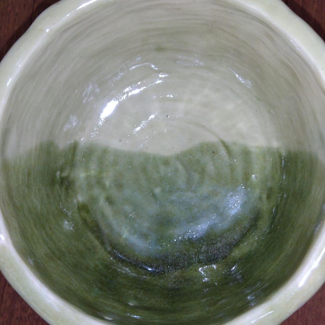 【レア 一点物】鉢 蜻蛉 緑色 陶器製 トンボ 850g