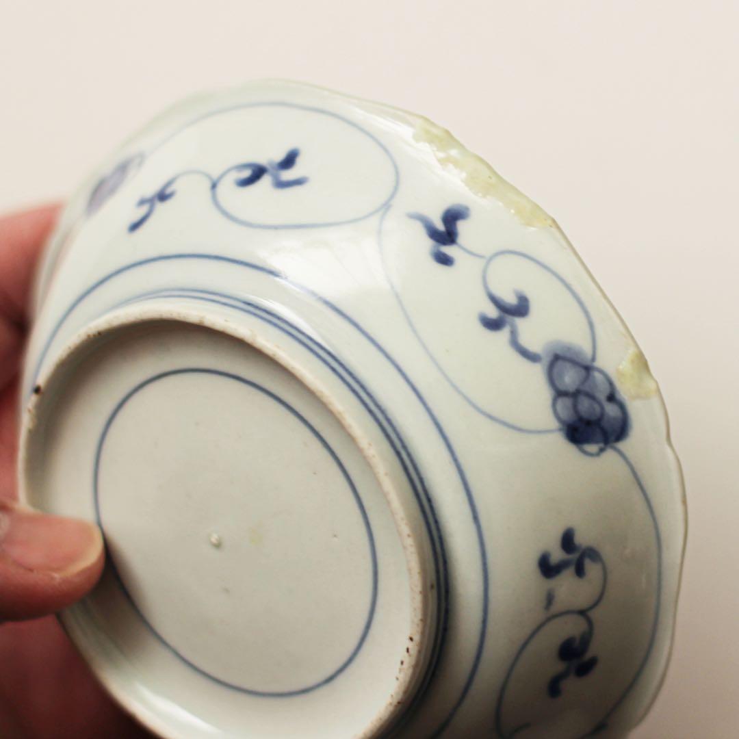 古伊万里　伊万里　江戸　紅葉　流水　墨弾き　輪花　深皿　平向付　金継ぎ　材料