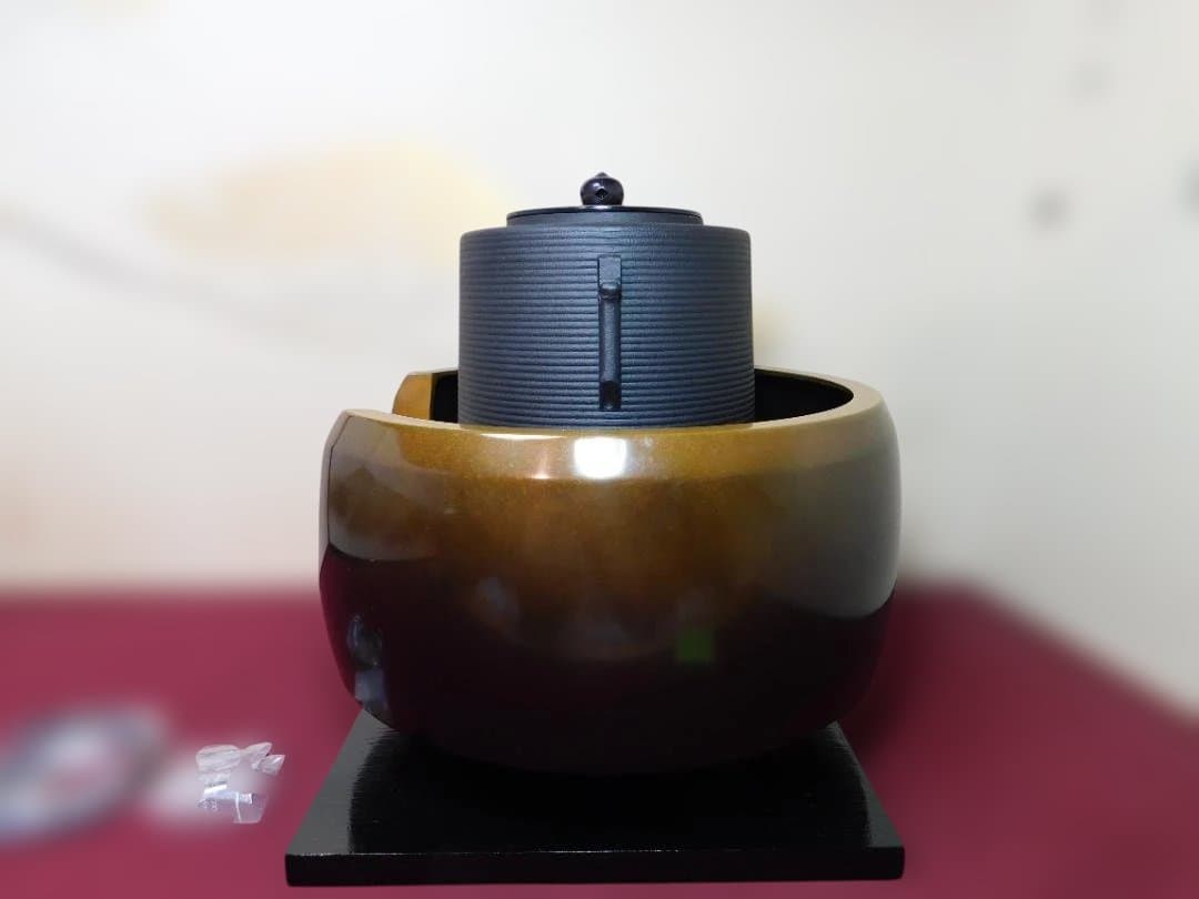 ☆合金面取風炉 さびない糸目筒釜 釜環 電熱器 敷板 前瓦香入れフルセット送料込