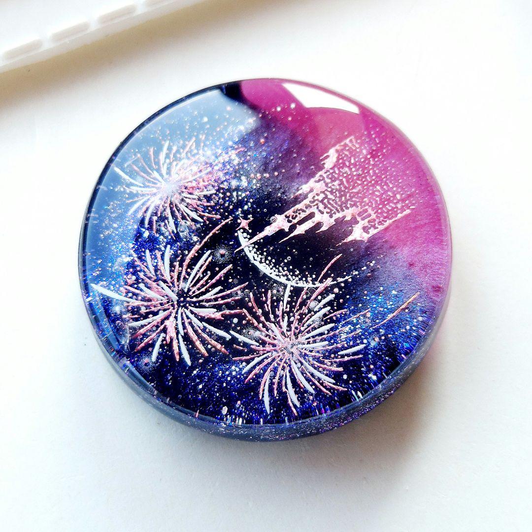 【1572】レジン　花火　ヘアゴム　ポニーフック　ブロ―チ　ハンドメイド