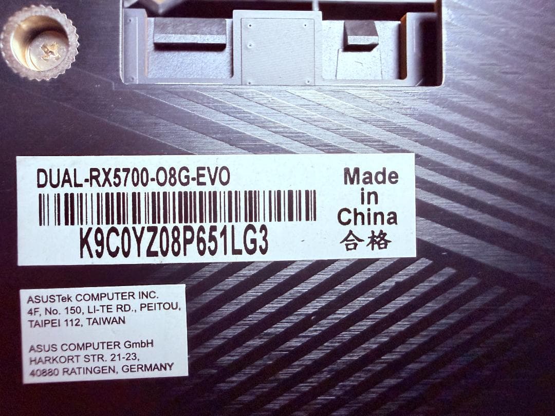 ASUS DUAL-RX5700-O8G-EVO　グラフィックボード