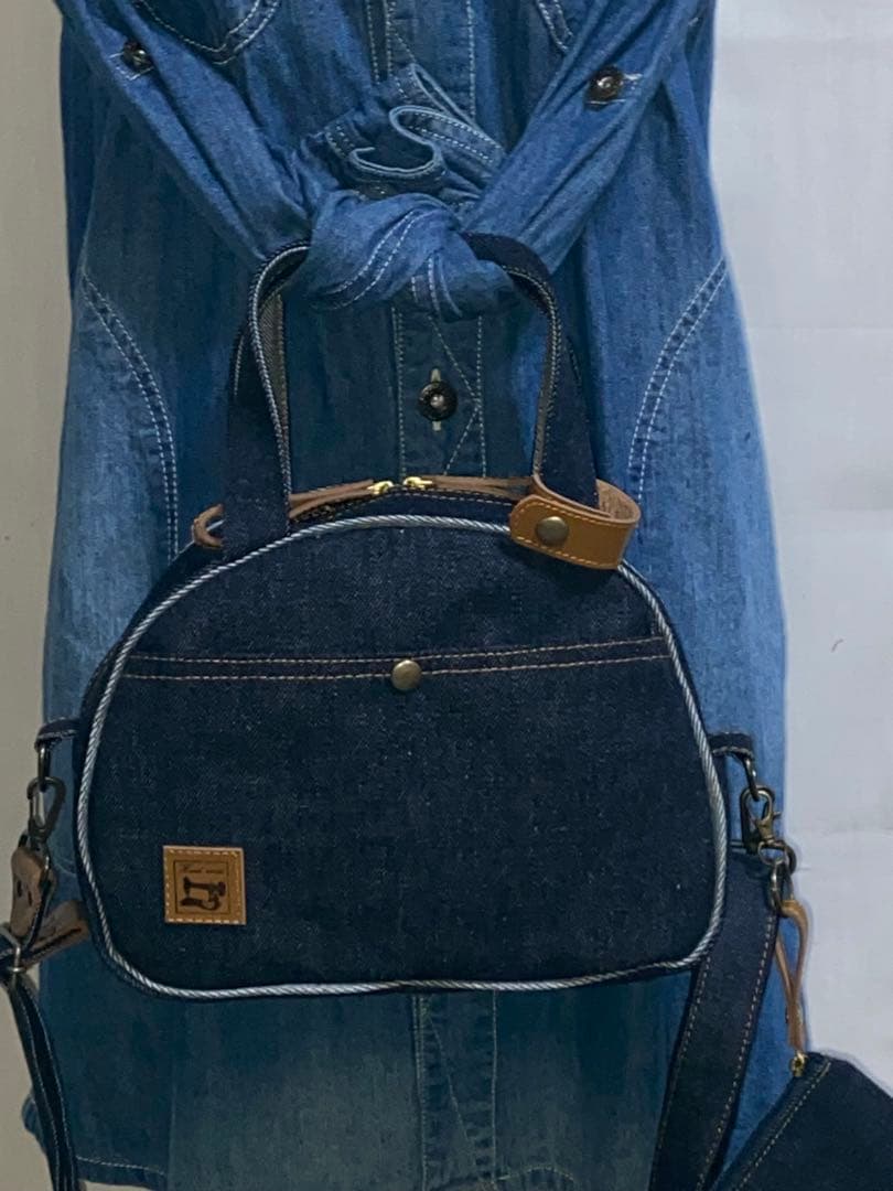 ハンドメイド☆岡山デニム☆扇型☆Sサイズ☆3wayボストンバッグ