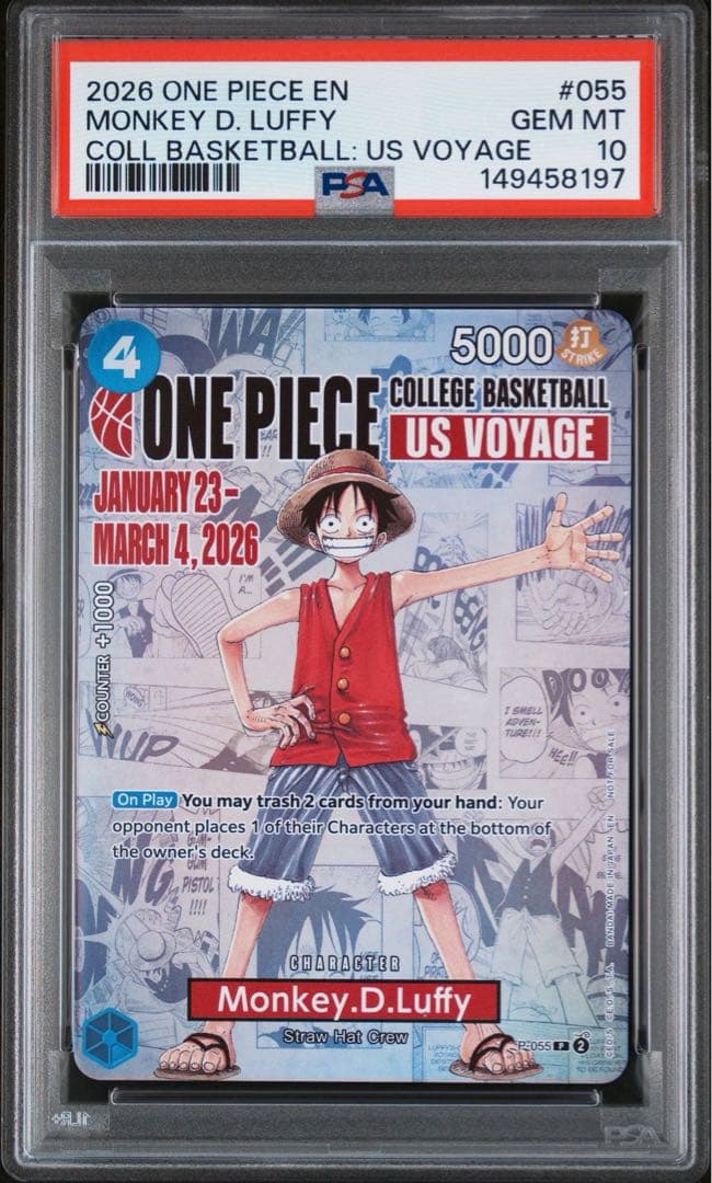 ワンピース カードゲーム PSA10 Luffy College Basketball Voyage
