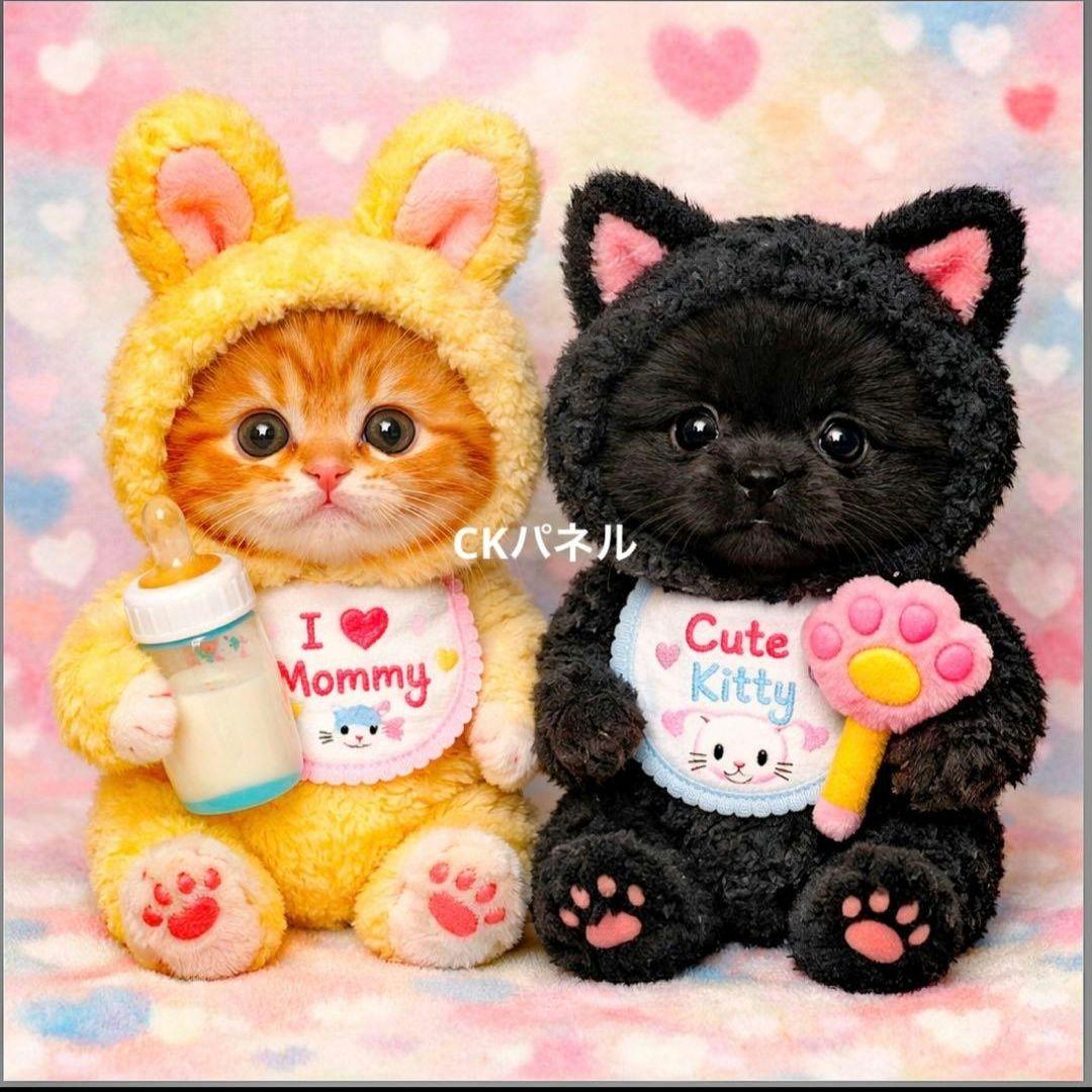 激レアねこパネル生地　一組ポメラニアン　ハンドメイド