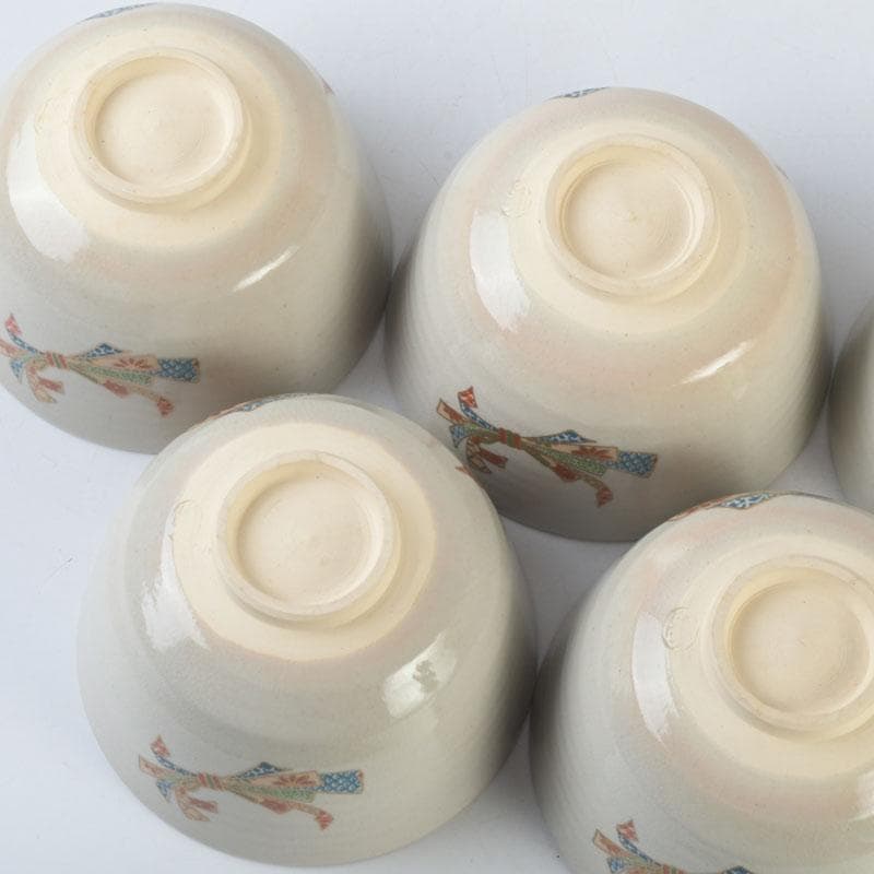 茶道具　京焼　加藤昌山作　色絵金彩　束熨斗文　数茶碗　五客　C　A63