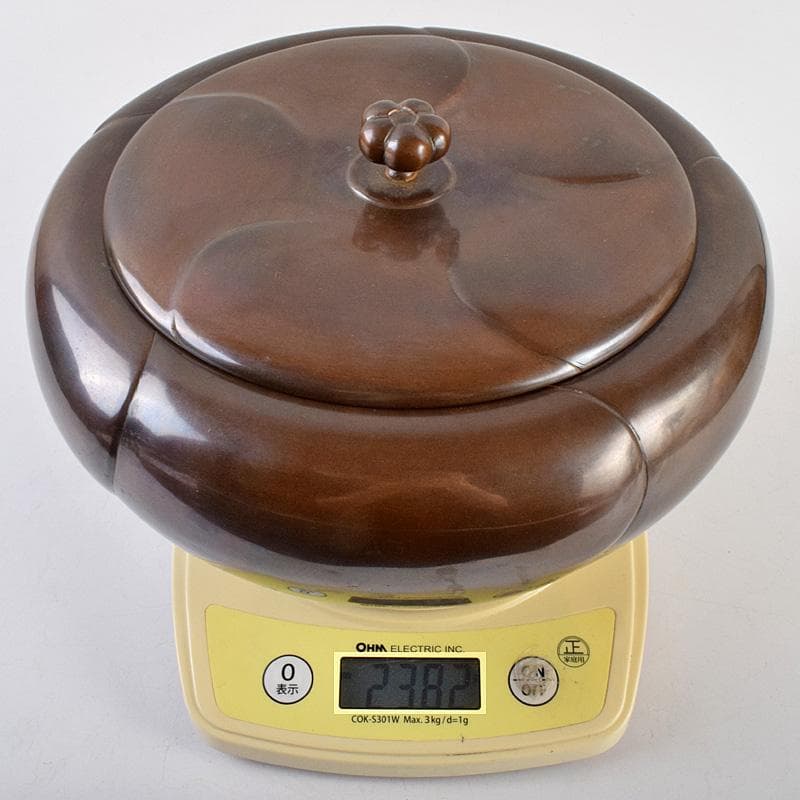 茶道具　高木八治良造　唐銅　捻梅平水指　共箱　D　R9620B