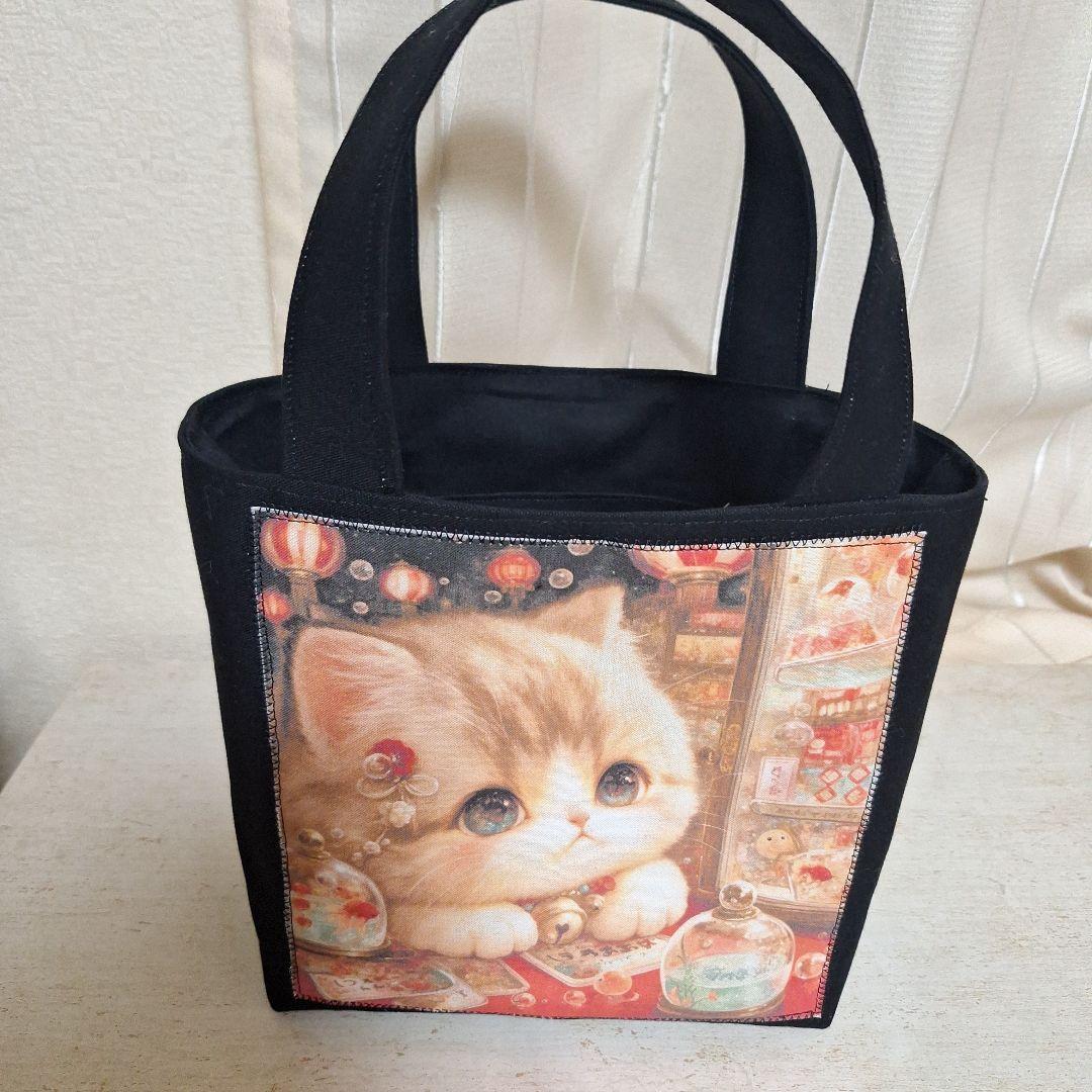 激レアねこパネル生地　ハンドメイド　ミニバック