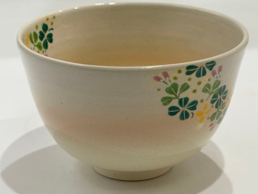 茶道具 色絵 クローバー茶碗 抹茶椀 紙箱