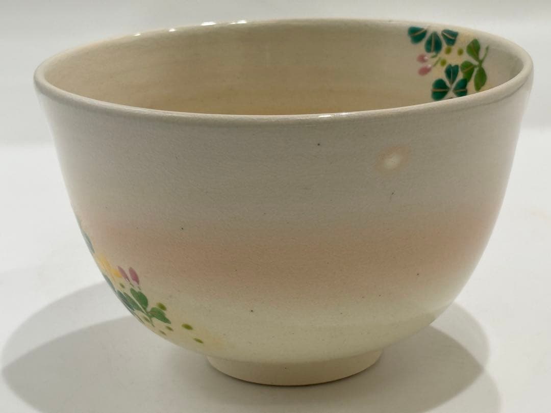 茶道具 色絵 クローバー茶碗 抹茶椀 紙箱