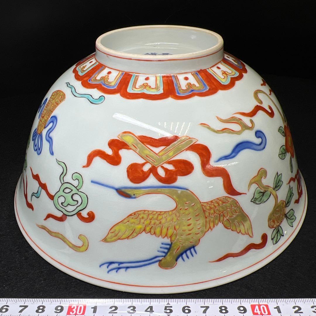 中国美術　景徳鎮　粉彩大鉢　共箱　口径約24㎝　東Y8-0310①