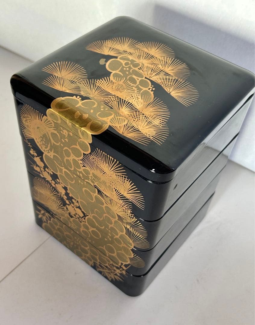 会津塗 屠蘇器 六つ揃 本松クリ足 金泥 金蒔絵 お正月 重箱 骨董 箱入 美品