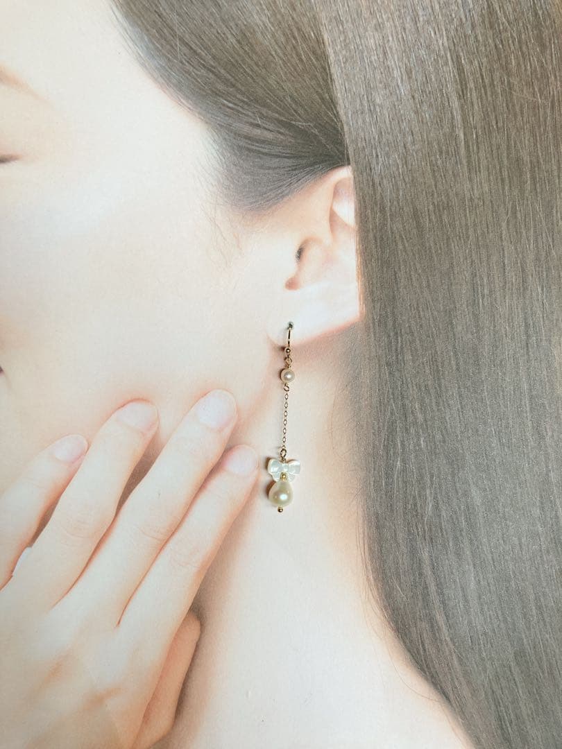 みいちゃん　パールの ピアス　蝶々のピアス