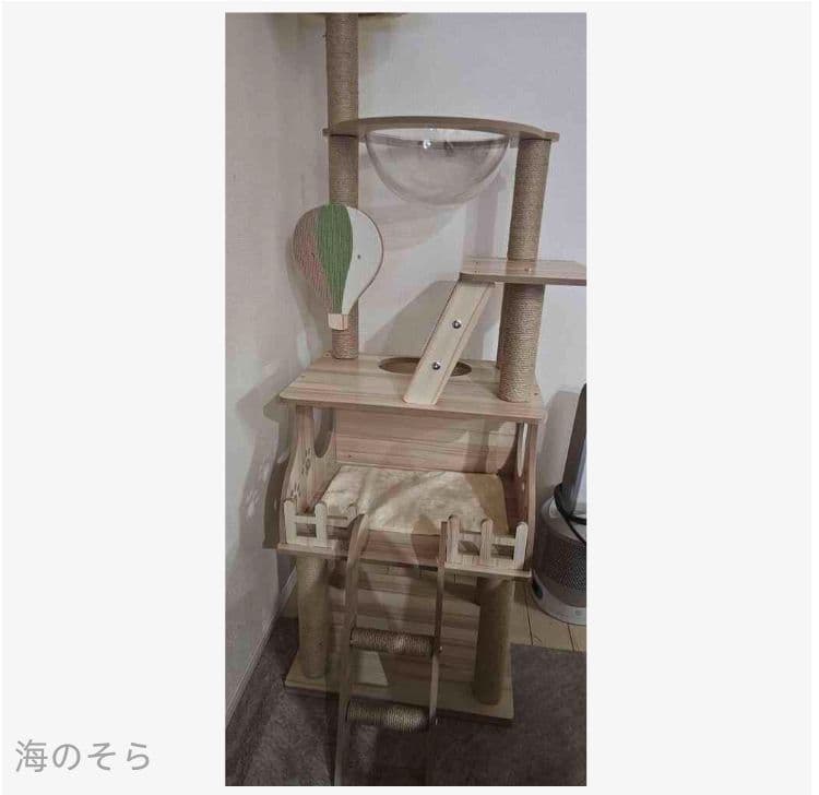 木製スリムキャットタワー ハウス付き 据え置き 安定性抜群 多頭飼いに最適
