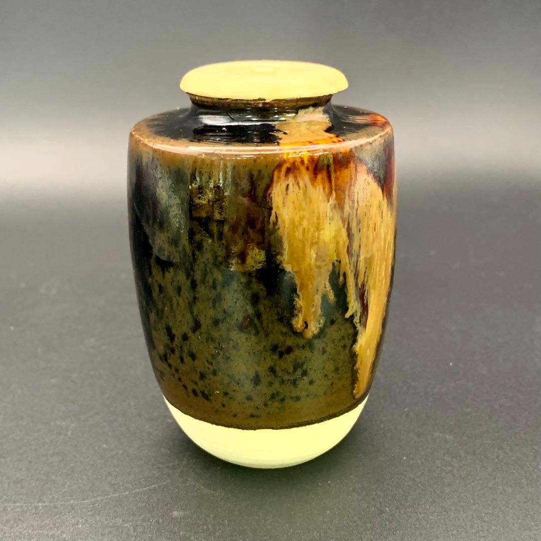 【京都清水焼 平安景山作／桶谷定一作】大海茶入 肩衝茶入 仕覆付 茶道具
