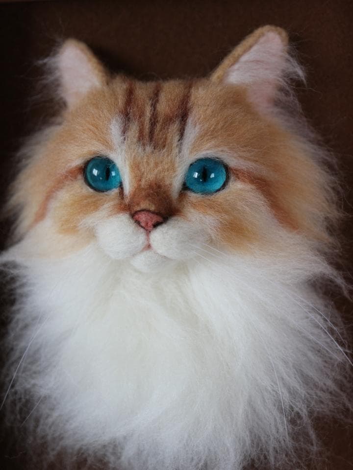 羊毛フェルト猫　フレーム　リアル可愛いブリティッシュロングヘア　壁掛け