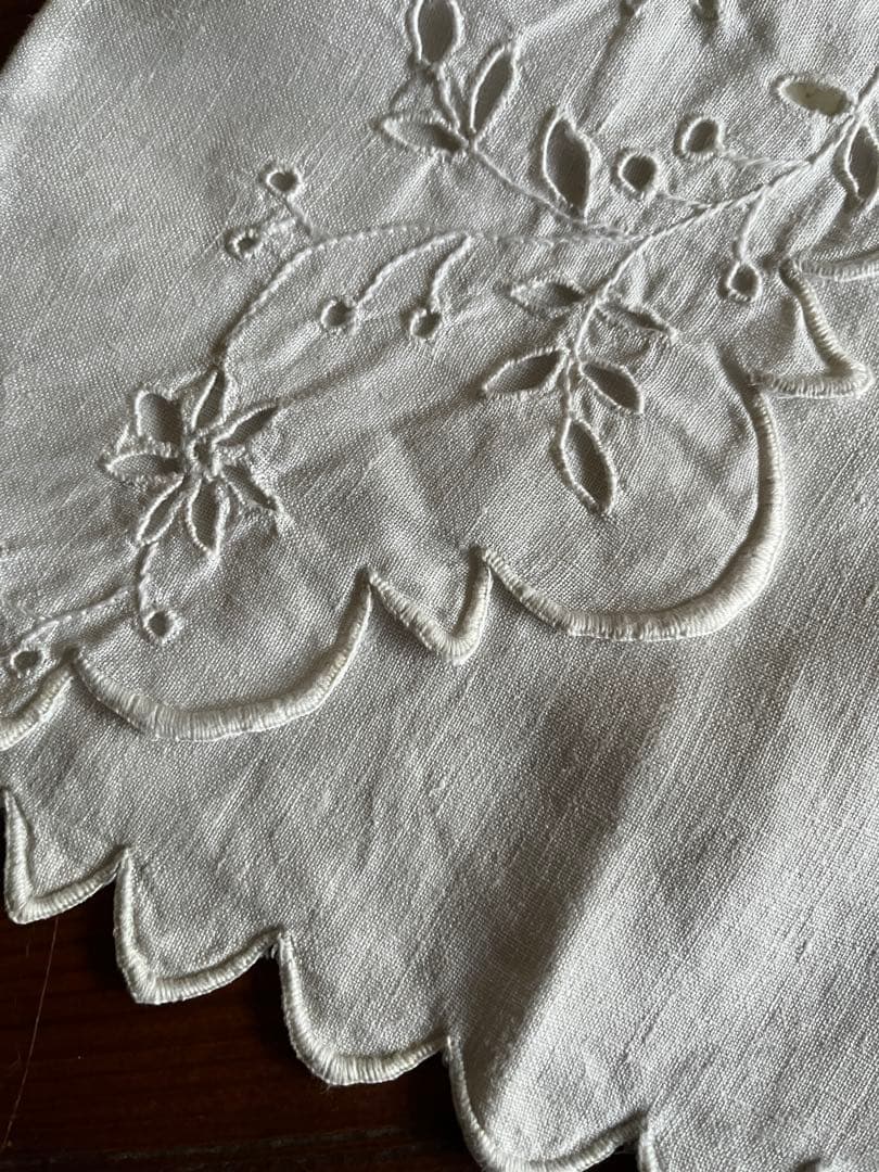 ◆フランスアンティーク｜大きな布ポーチAイニシャル刺繍リネン麻手作り花ボタニカル