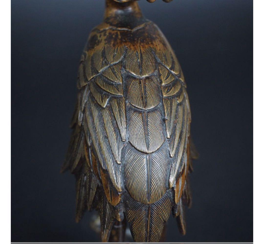 送料無料　江戸～明治時代　古銅鶴亀燭台　精巧細密作り　極上品　高29ｃｍ