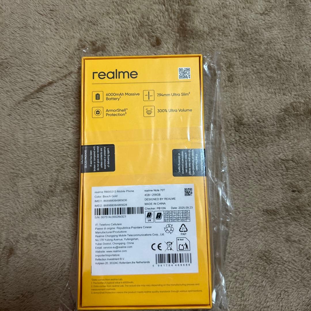 realme Note 70T 本体　256G 新品未使用　ゴールド