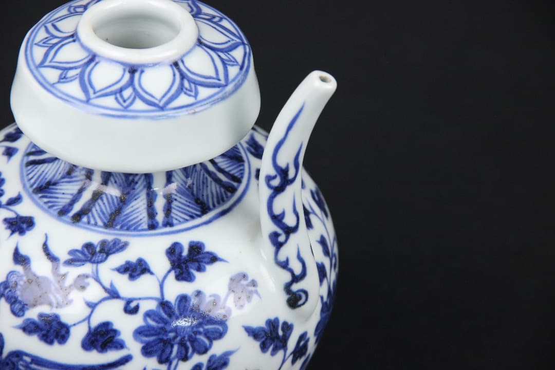 中国美術　青花　鳳凰花卉文　執壺　景徳鎮　明　中国古陶磁　時代物 EOM21-4