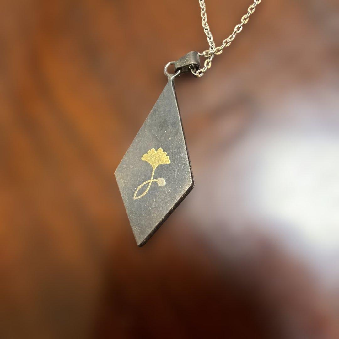 純金細工　純金象嵌　ネックレス　pure gold inlay