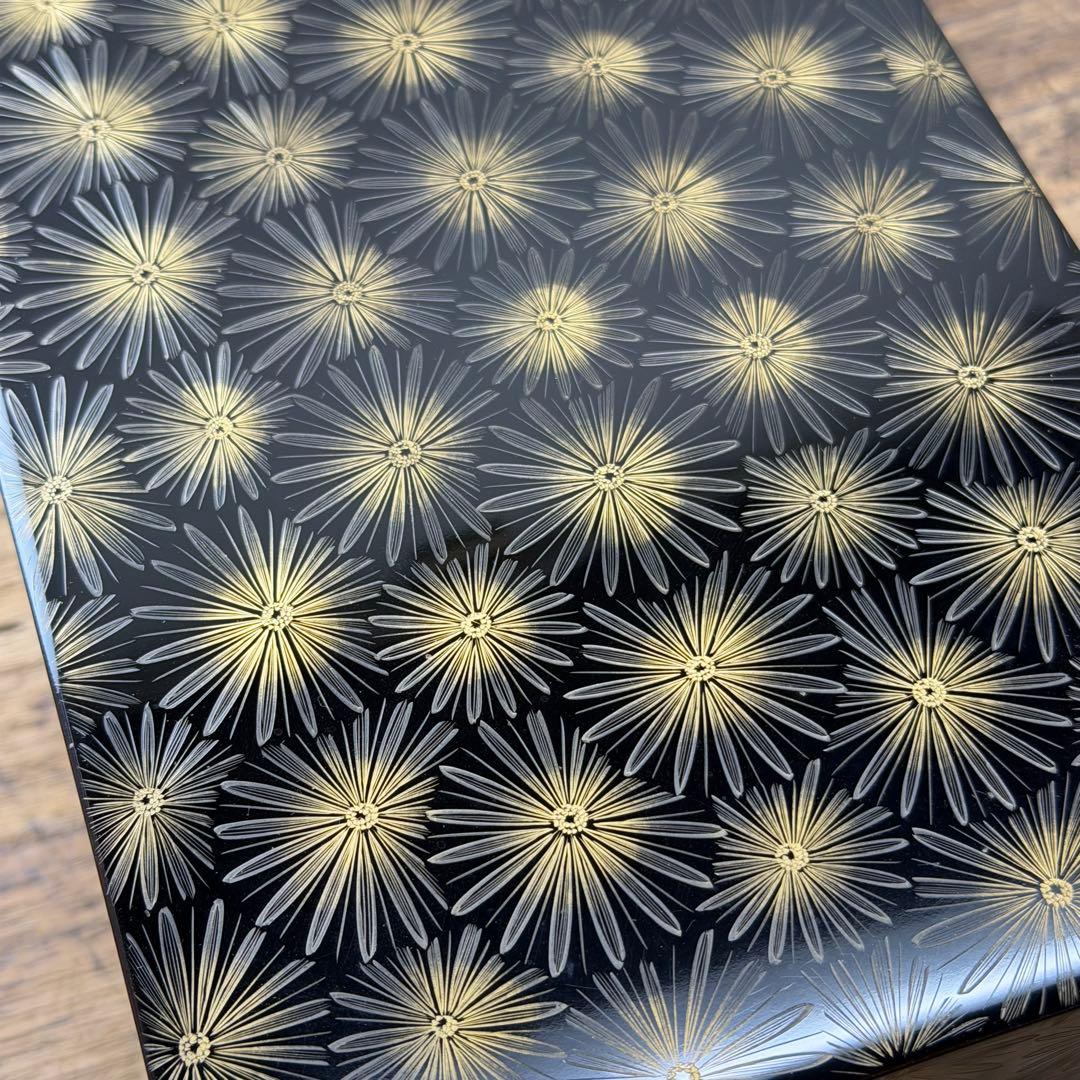 a855 送料込 輪島塗 沈金 菊模様 利休茶箱 在銘 共箱 茶道具 蒔絵