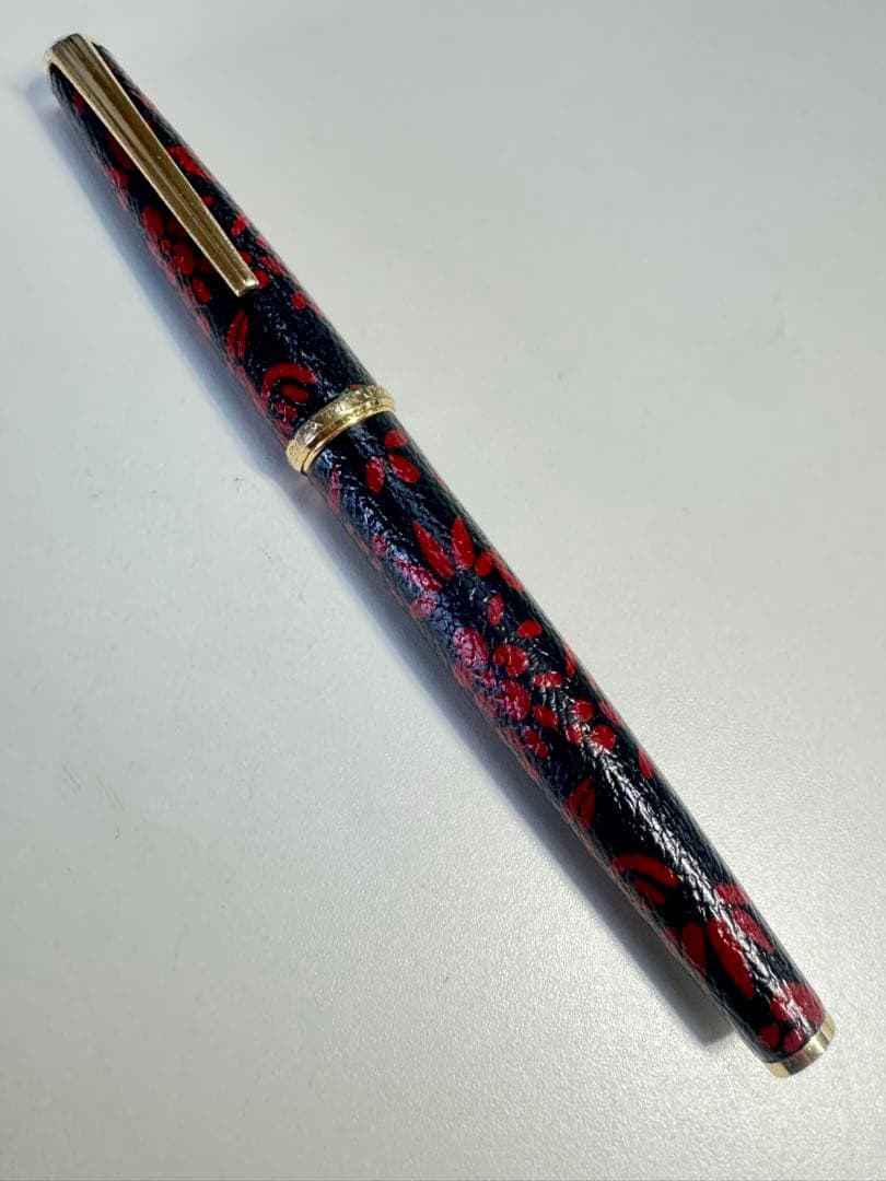 Q185 万年筆 PLATINUM 18 ペン先18K刻印 革巻き レザー 花柄