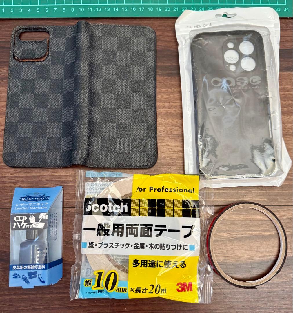 ヴィトン ダミエ iPhone16pro max 手帳型ケース（7+用を加工