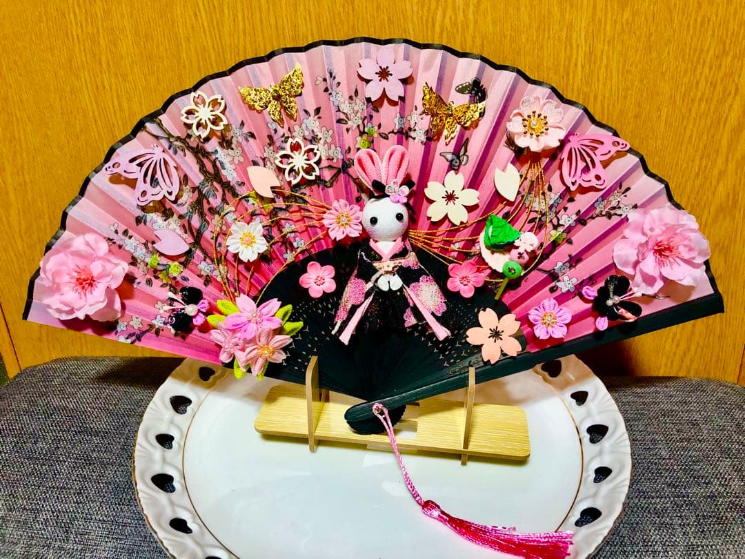 春爛漫　夜桜うさぎちゃん扇子飾り　つまみ細工飾り　なんばん往来詰め合わせ　2点