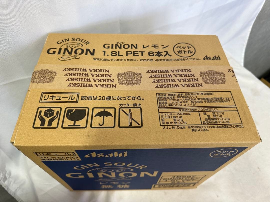 12 アサヒGINON ジノン 無糖 レモン 1.8Lペット×6本入り 40％
