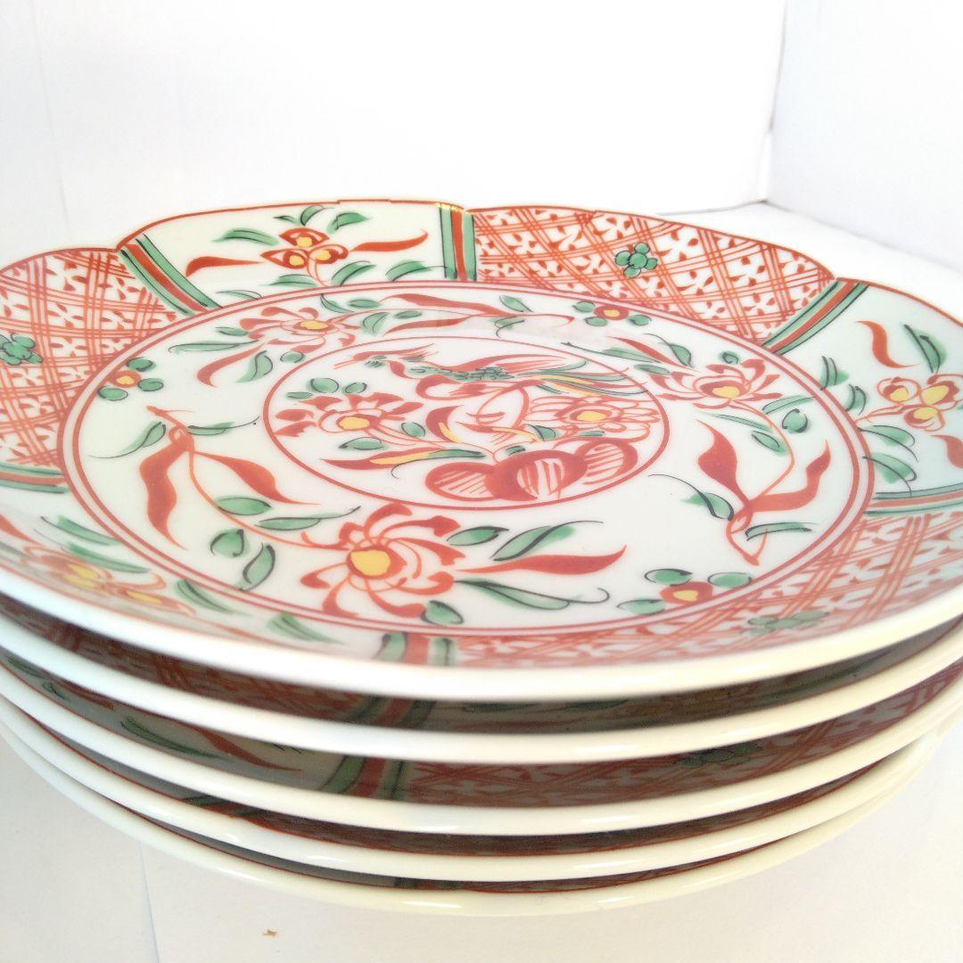 平安橘吉　赤絵和皿　5枚セット　鳳凰絵柄 和食器　たち吉　取り皿　中皿　陶器