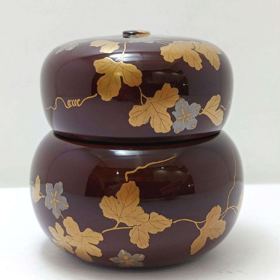 Y2782-2 茶道具 中村湖彩 蔦蒔絵 瓢茶器 茶入 共箱